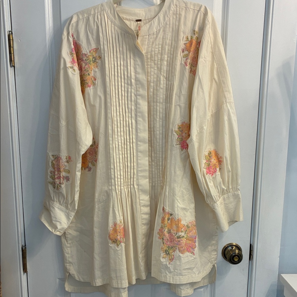 Free People Cream Pleated Blouse